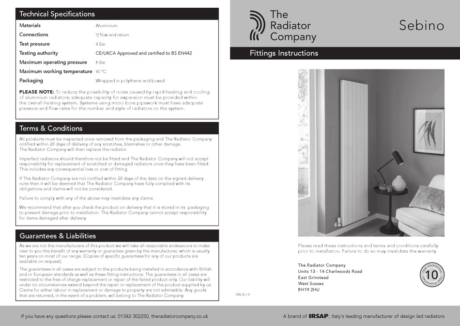 IRSAP THE RADIATOR COMPANY SEBINO FITTING INSTRUCTIONS Pdf Download