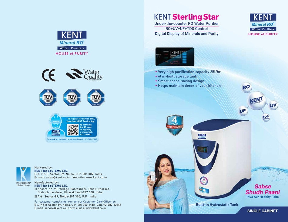 KENT MINERAL RO STERLINGSTAR MANUAL Pdf Download ManualsLib