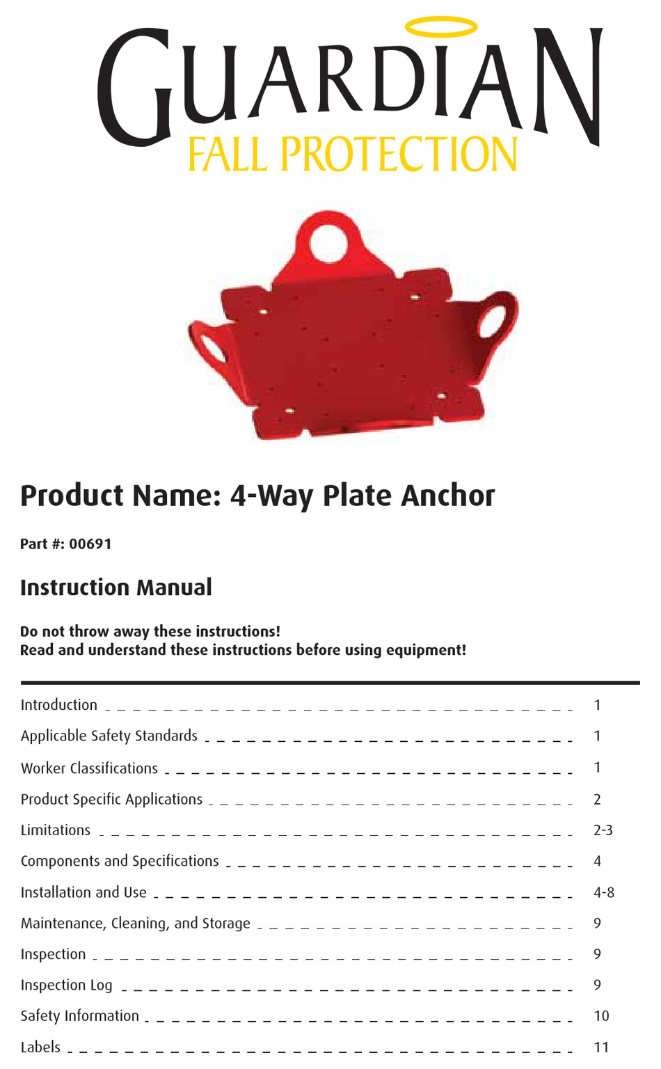GUARDIAN FALL PROTECTION 00691 INSTRUCTION MANUAL Pdf Download ManualsLib
