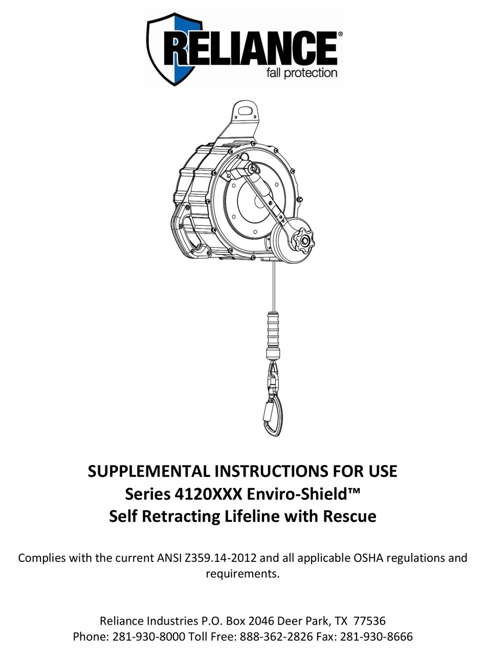 RELIANCE ENVIROSHIELD 4120 SERIES INSTRUCTIONS FOR USE MANUAL Pdf