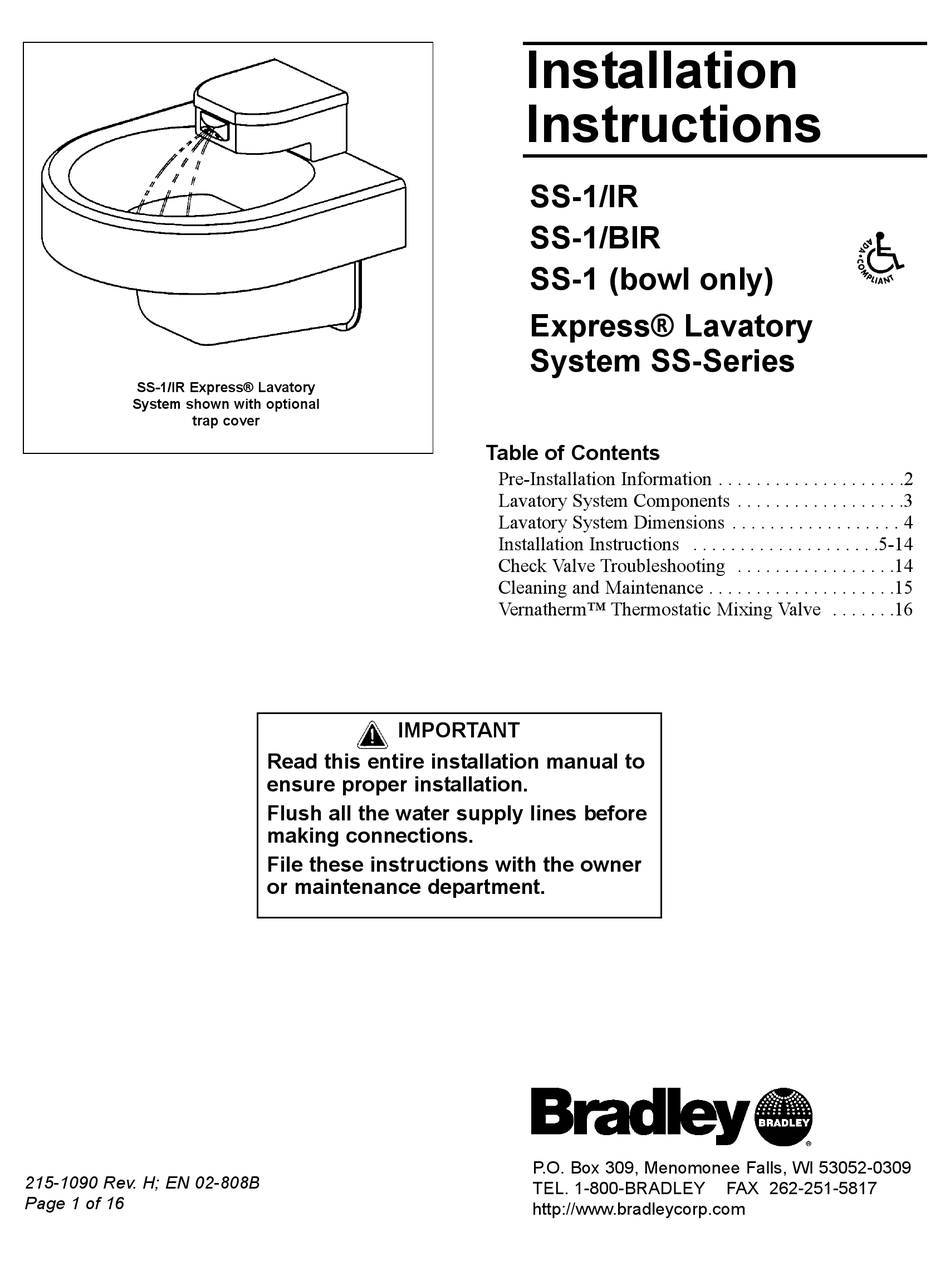 BRADLEY EXPRESS SS SERIES INSTALLATION INSTRUCTIONS MANUAL Pdf Download ...