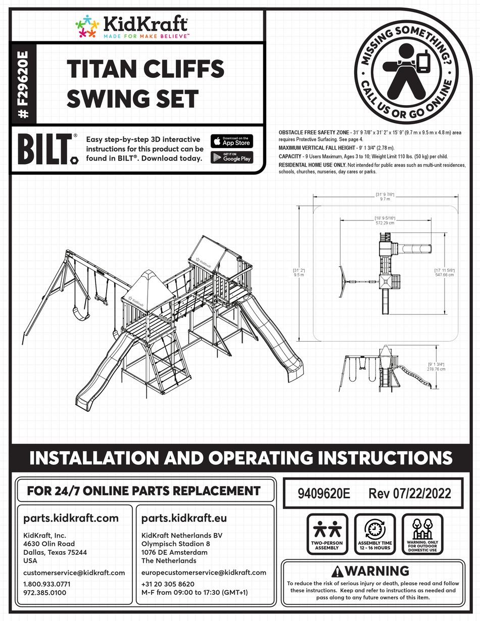 KIDKRAFT F29620E INSTALLATION AND OPERATING INSTRUCTIONS MANUAL Pdf