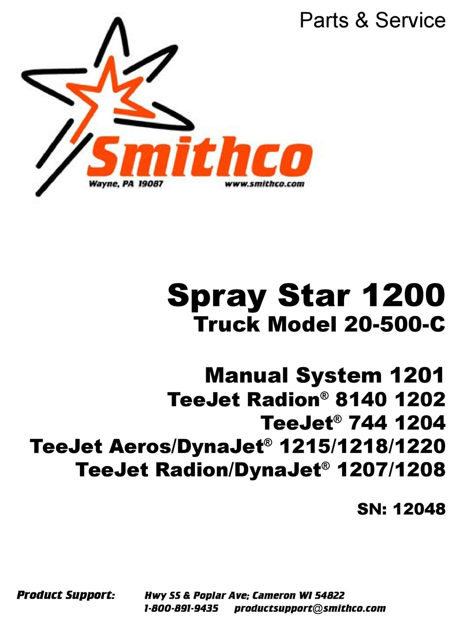 Smithco Spray Star 1200 Parts And Service Pdf Download Manualslib