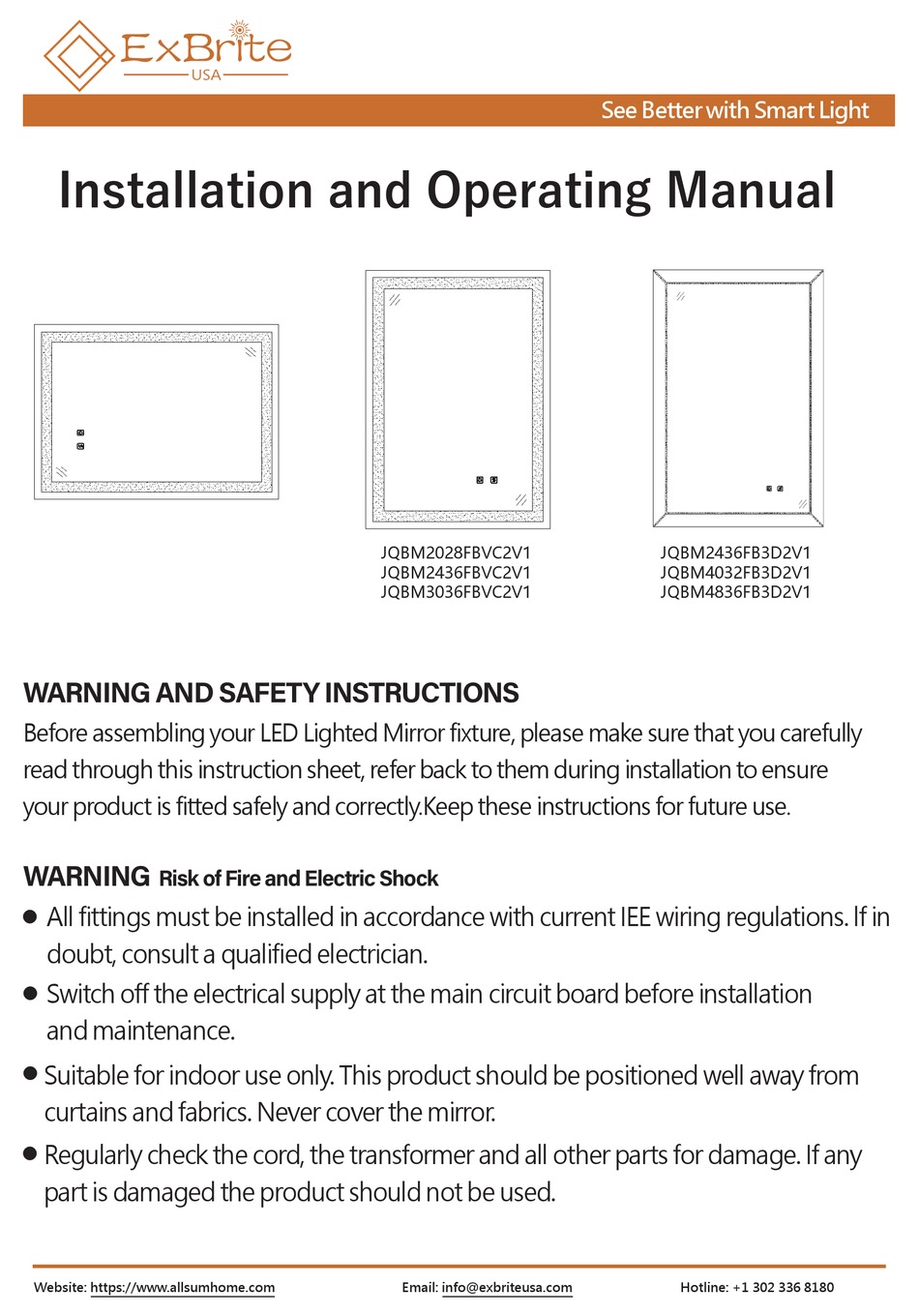 EXBRITE JQBM2028FBVC2V1 INSTALLATION AND OPERATING MANUAL Pdf Download