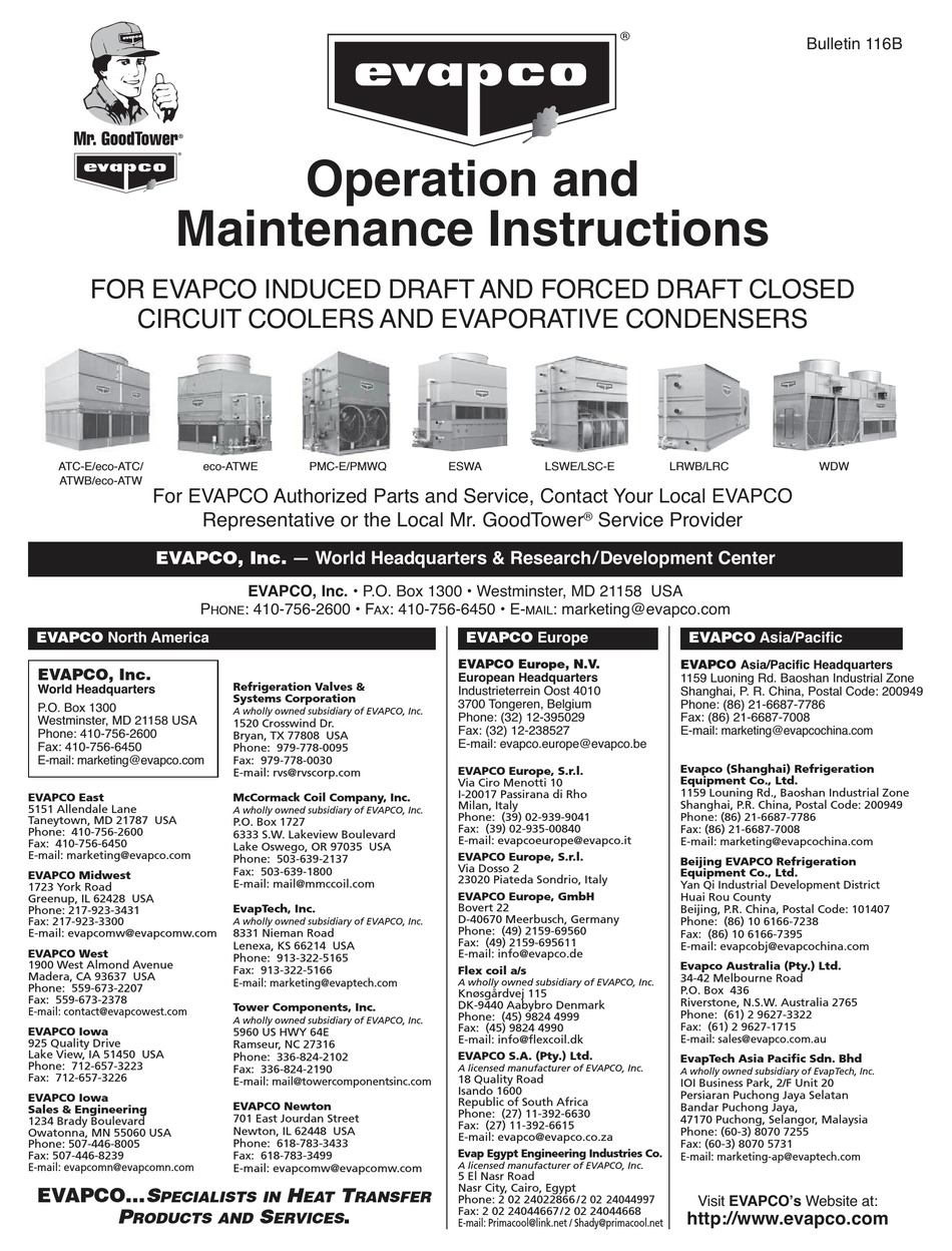 EVAPCO ATCE OPERATION AND MAINTENANCE INSTRUCTION Pdf Download