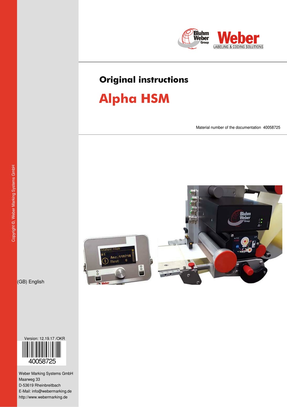 WEBER ALPHA HSM ORIGINAL INSTRUCTIONS MANUAL Pdf Download ManualsLib