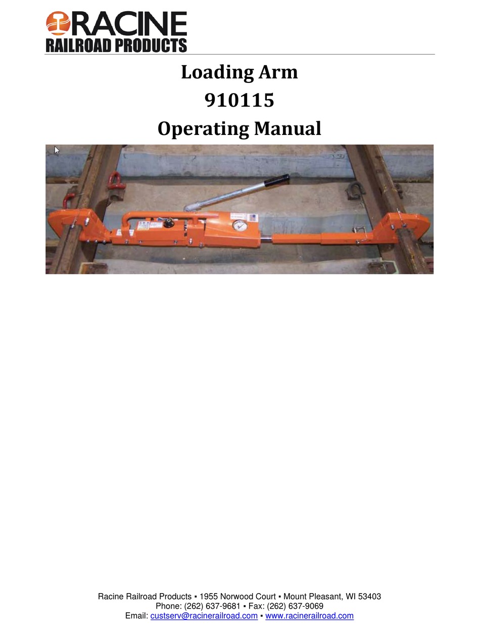 RACINE RAILROAD PRODUCTS 910115 OPERATING MANUAL Pdf Download | ManualsLib