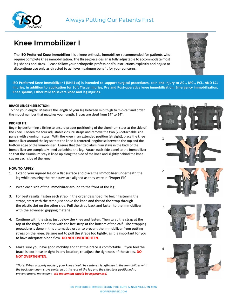 ISO PREFERRED KNEE IMMOBILIZER I INSTRUCTION MANUAL Pdf Download