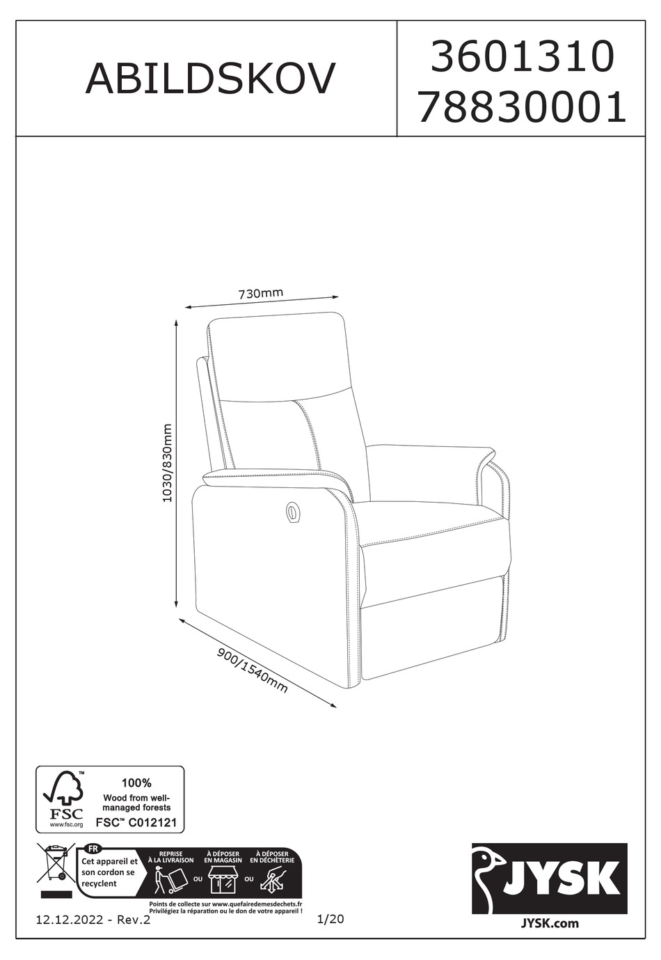 JYSK ABILDSKOV 3601310/78830001 ASSEMBLY INSTRUCTIONS MANUAL Pdf