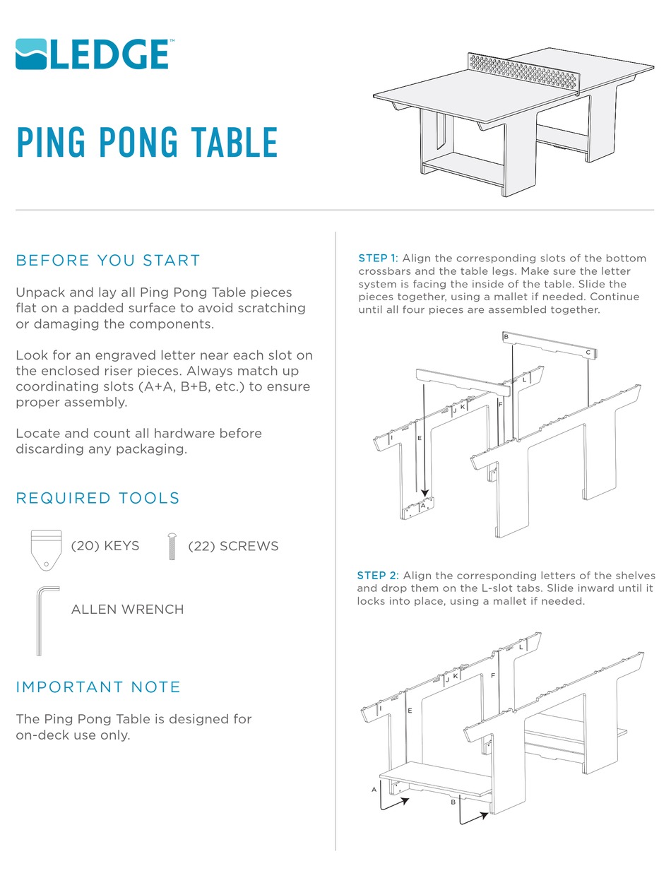 LEDGE PING PONG TABLE QUICK START MANUAL Pdf Download ManualsLib