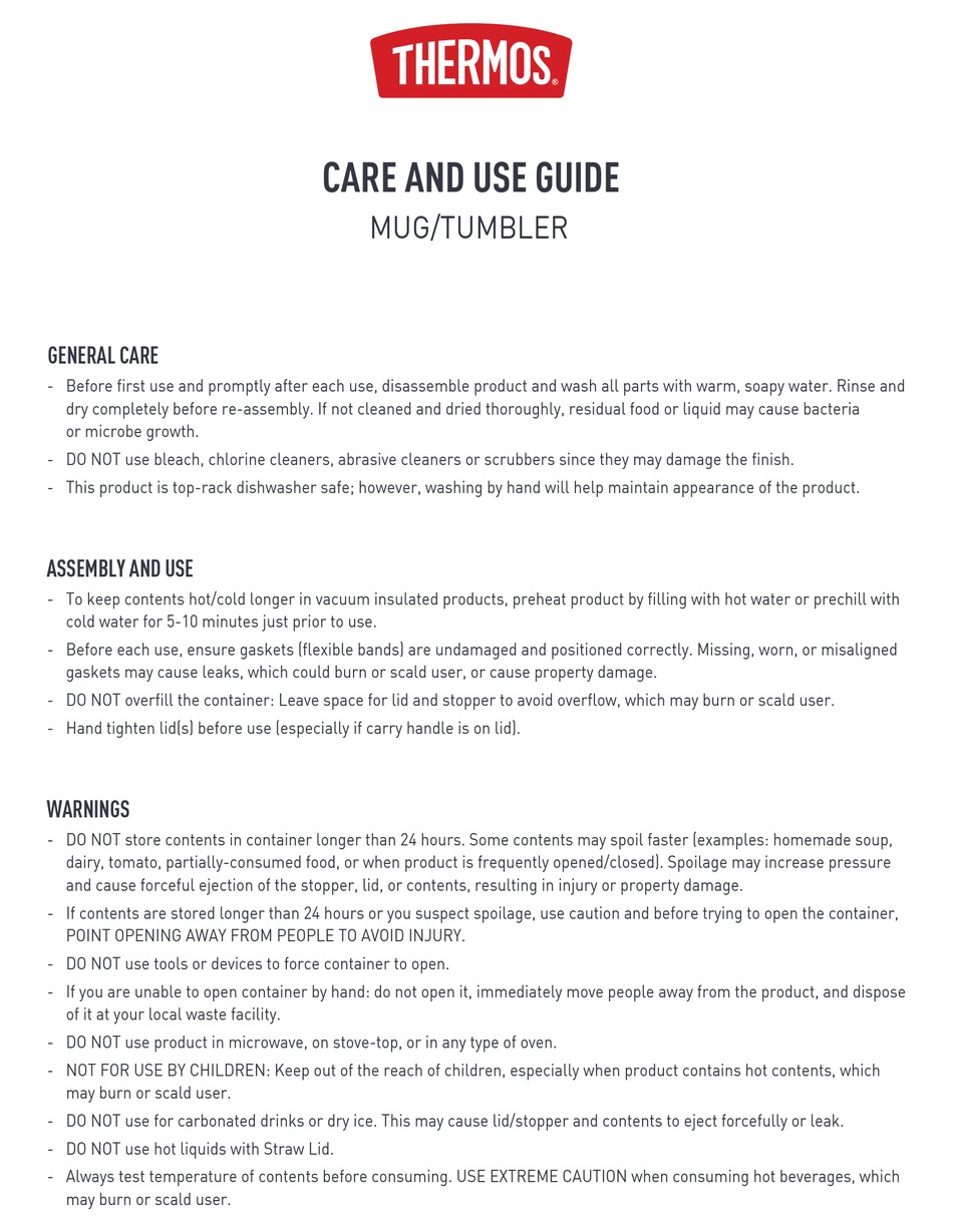 THERMOS ICON CARE AND USE MANUAL Pdf Download ManualsLib