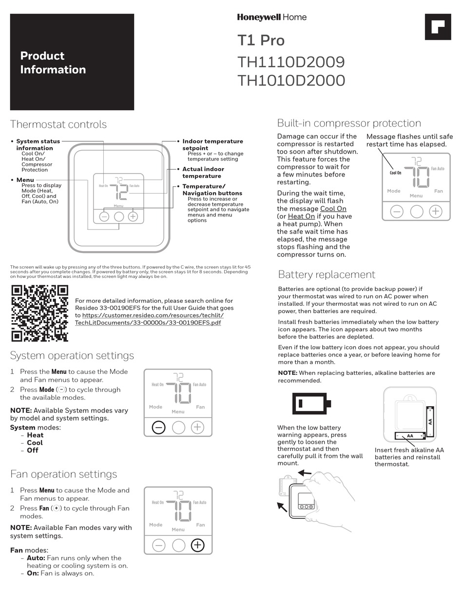 HONEYWELL HOME T1 PRO PRODUCT INFORMATION Pdf Download ManualsLib