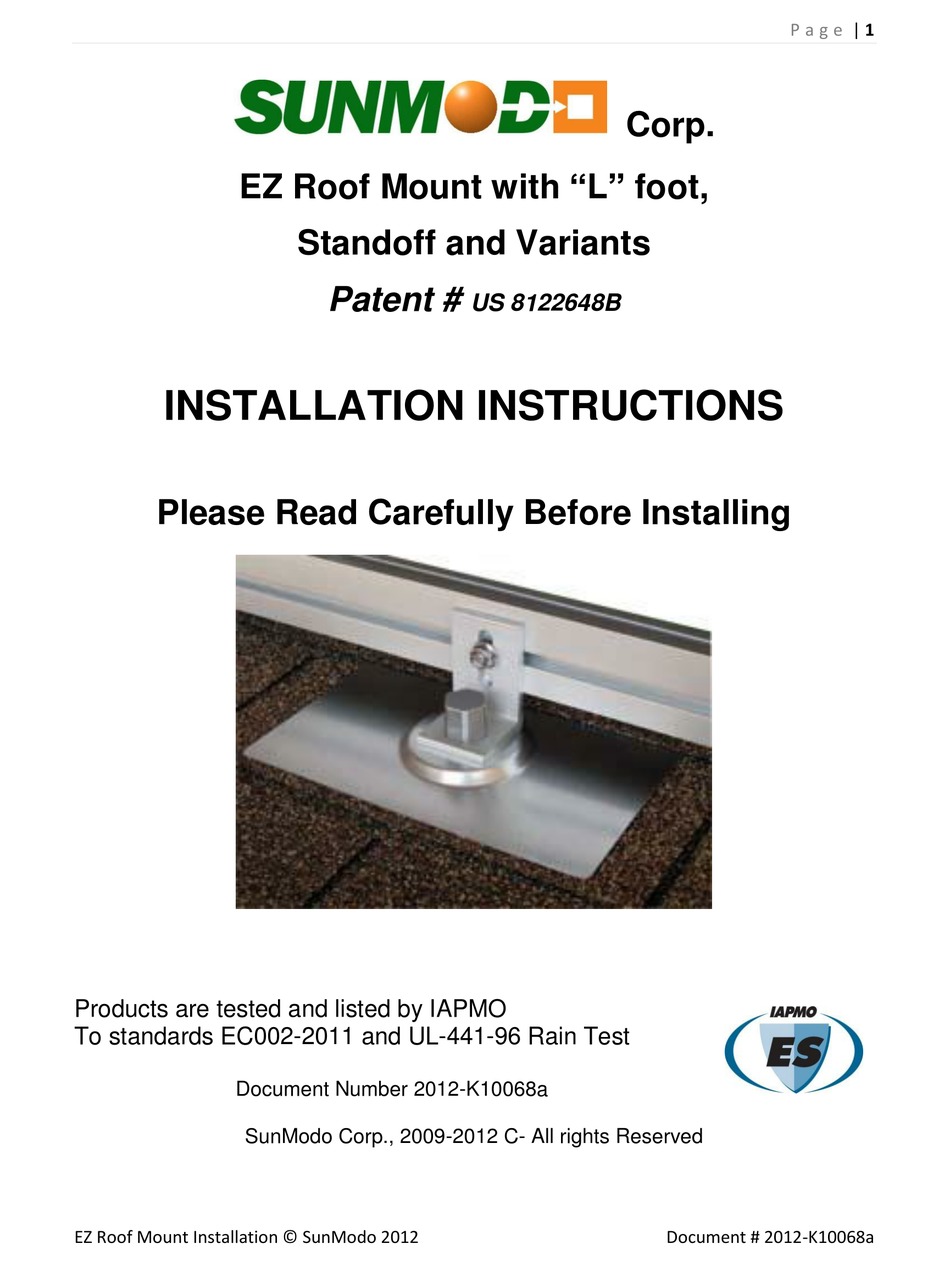SUNMODO EZ INSTALLATION INSTRUCTIONS MANUAL Pdf Download ManualsLib