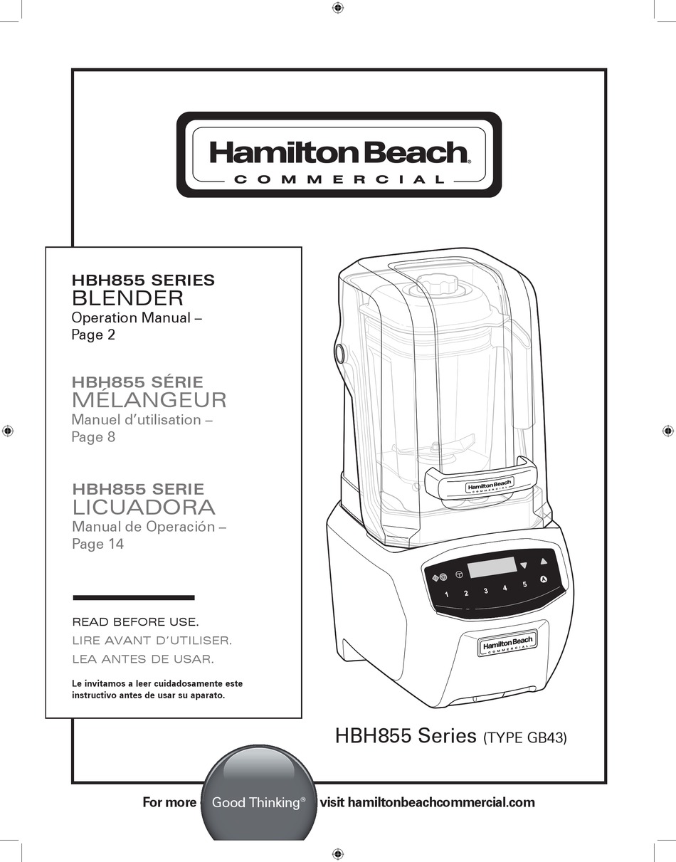 HAMILTON BEACH HBH855 SERIES OPERATION MANUAL Pdf Download | ManualsLib