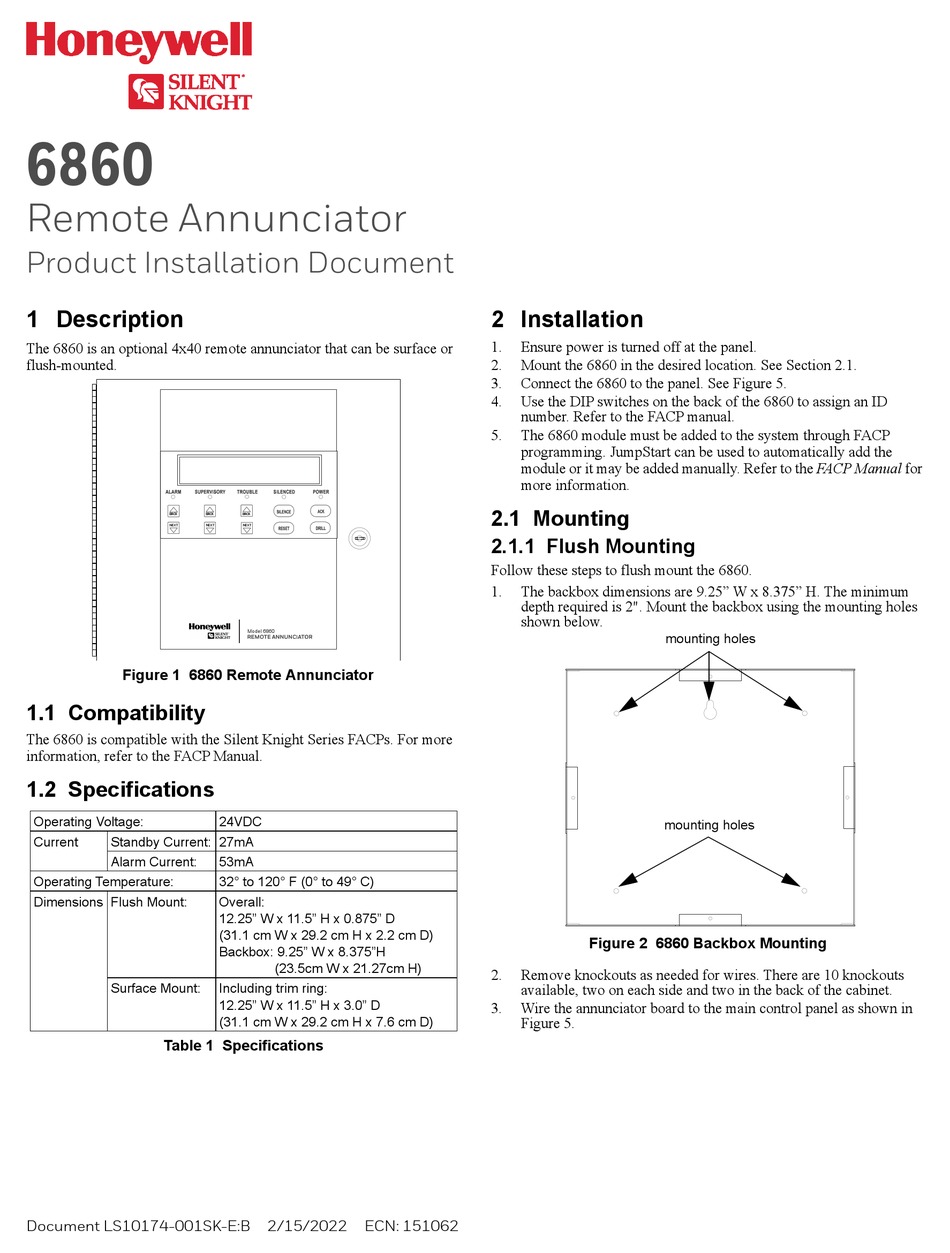 HONEYWELL SILENT KNIGHT 6860 PRODUCT INSTALLATION DOCUMENT Pdf Download ...