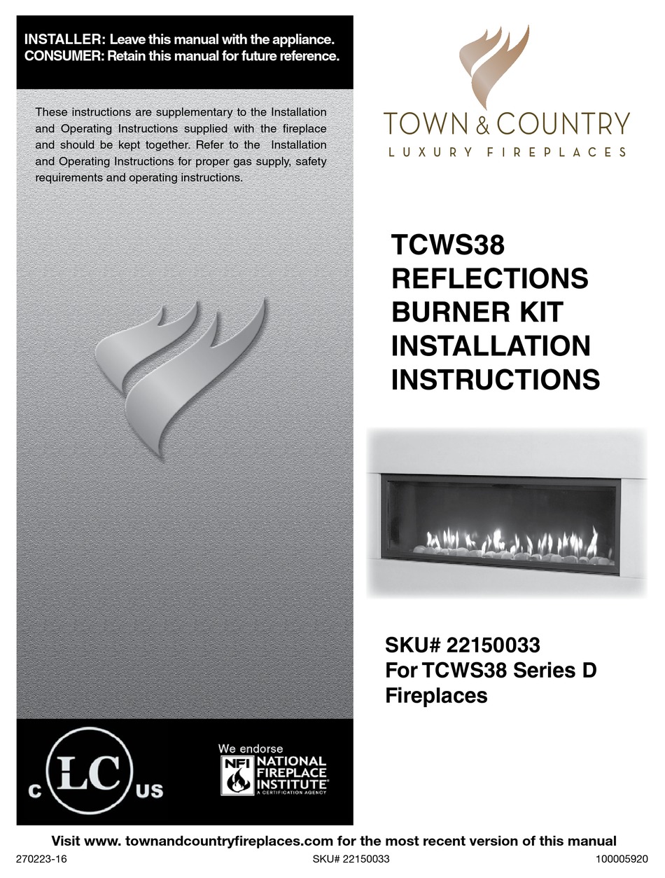 TOWN & COUNTRY FIREPLACES 22150033 INSTALLATION INSTRUCTIONS MANUAL Pdf