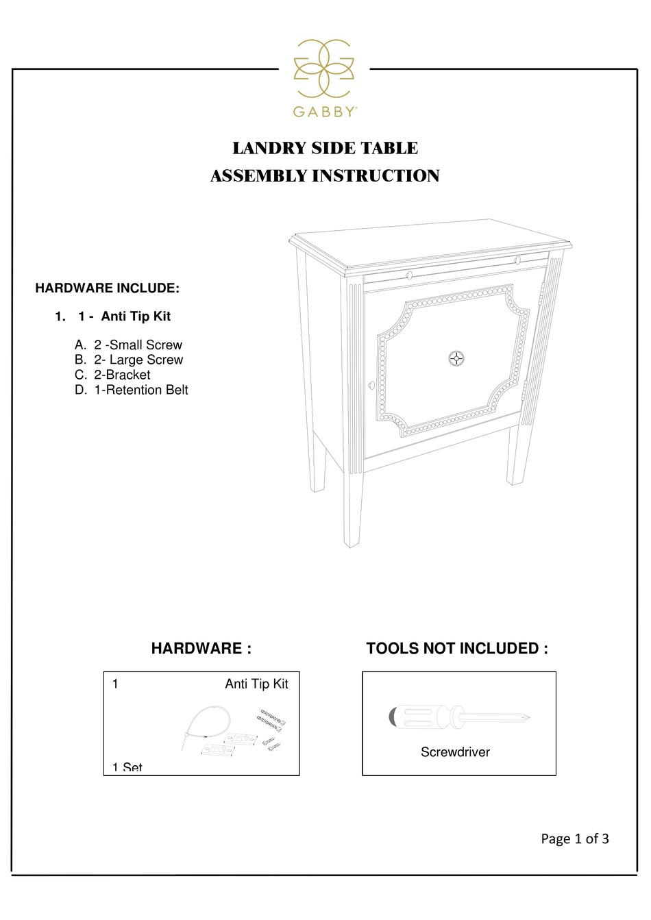 GABBY LANDRY ASSEMBLY INSTRUCTION Pdf Download ManualsLib