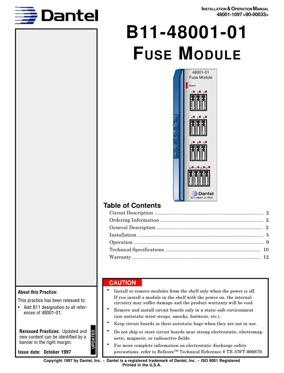 DANTEL B11-48001-01 INSTALLATION & OPERATION MANUAL Pdf Download ...