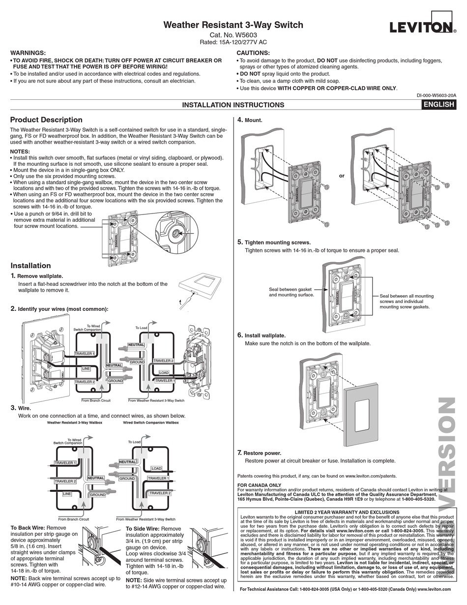 LEVITON W5603 MANUAL Pdf Download | ManualsLib