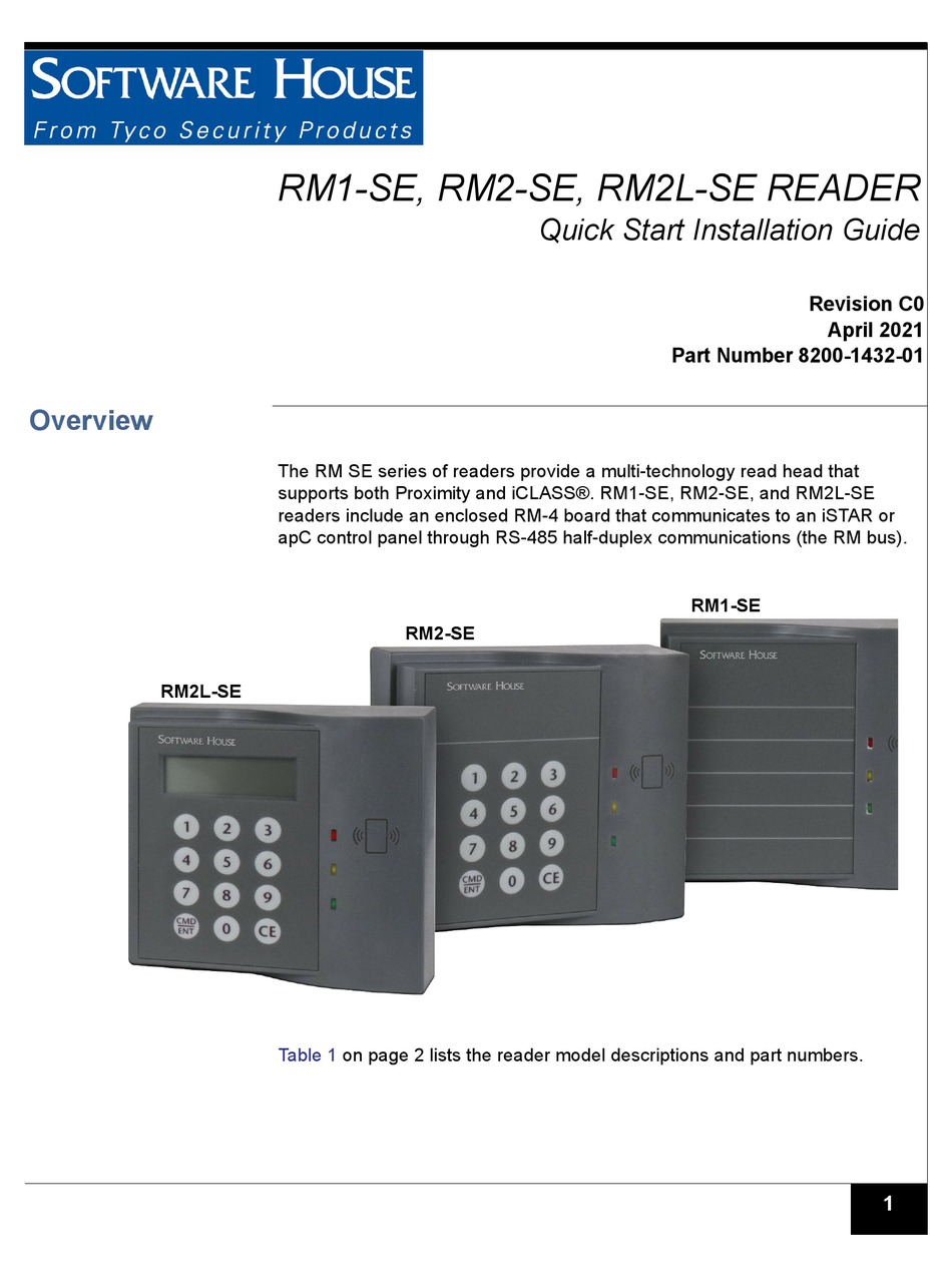 SOFTWARE HOUSE RM SE SERIES QUICK START INSTALLATION MANUAL Pdf