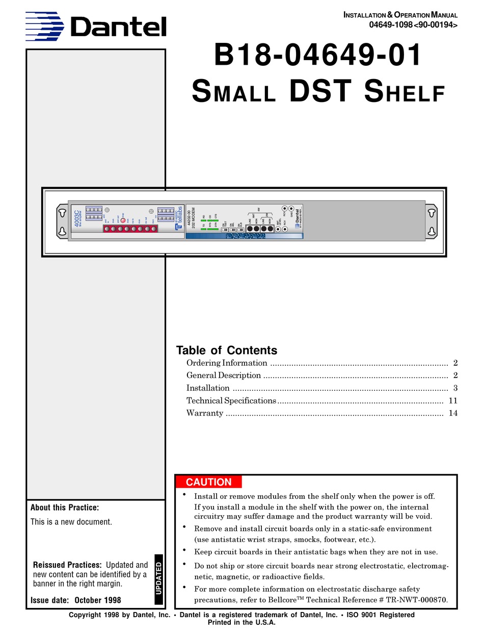 DANTEL B18-04649-01 INSTALLATION & OPERATION MANUAL Pdf Download ...