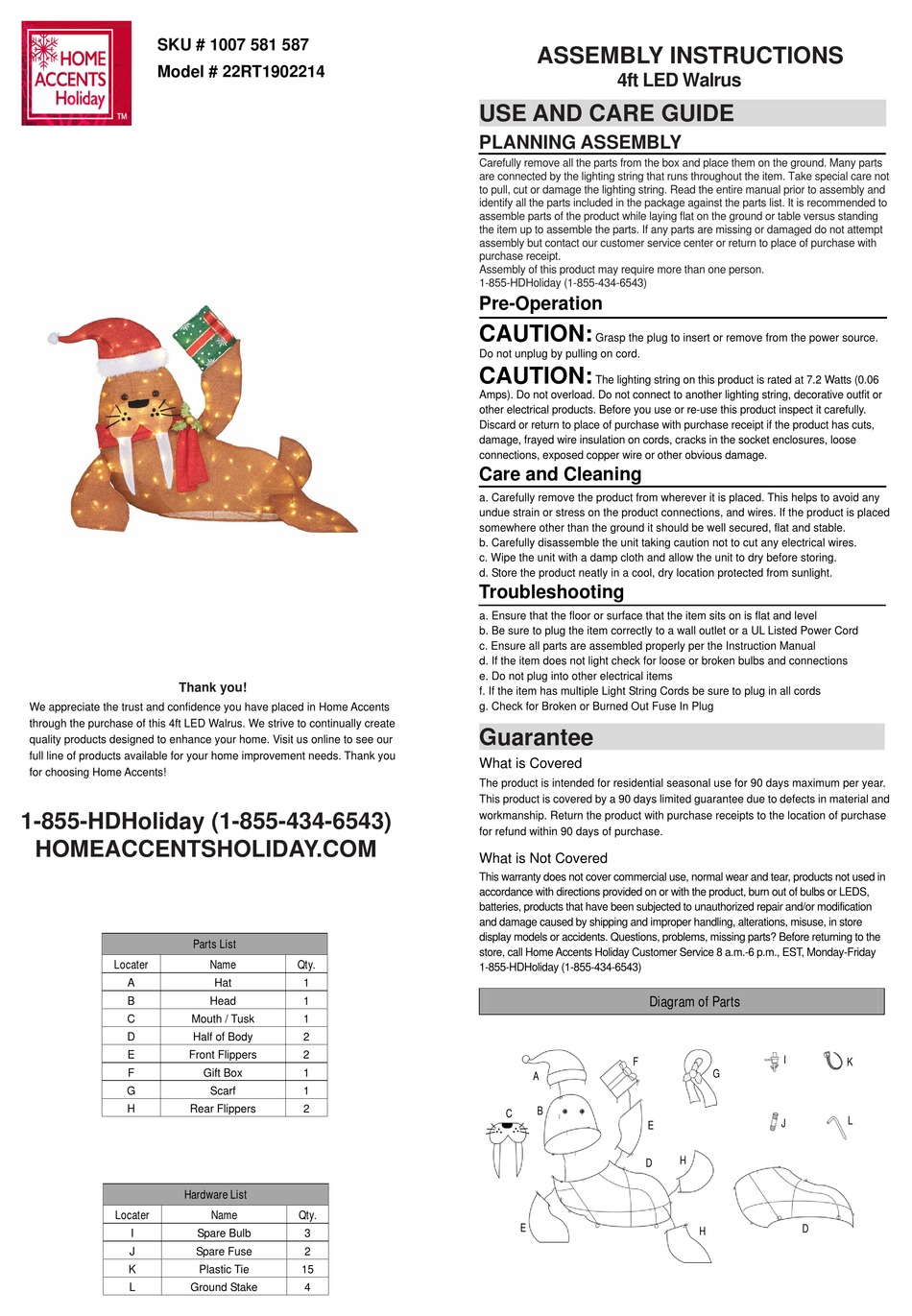HOME ACCENTS HOLIDAY 22RT1902214 ASSEMBLY INSTRUCTIONS Pdf Download