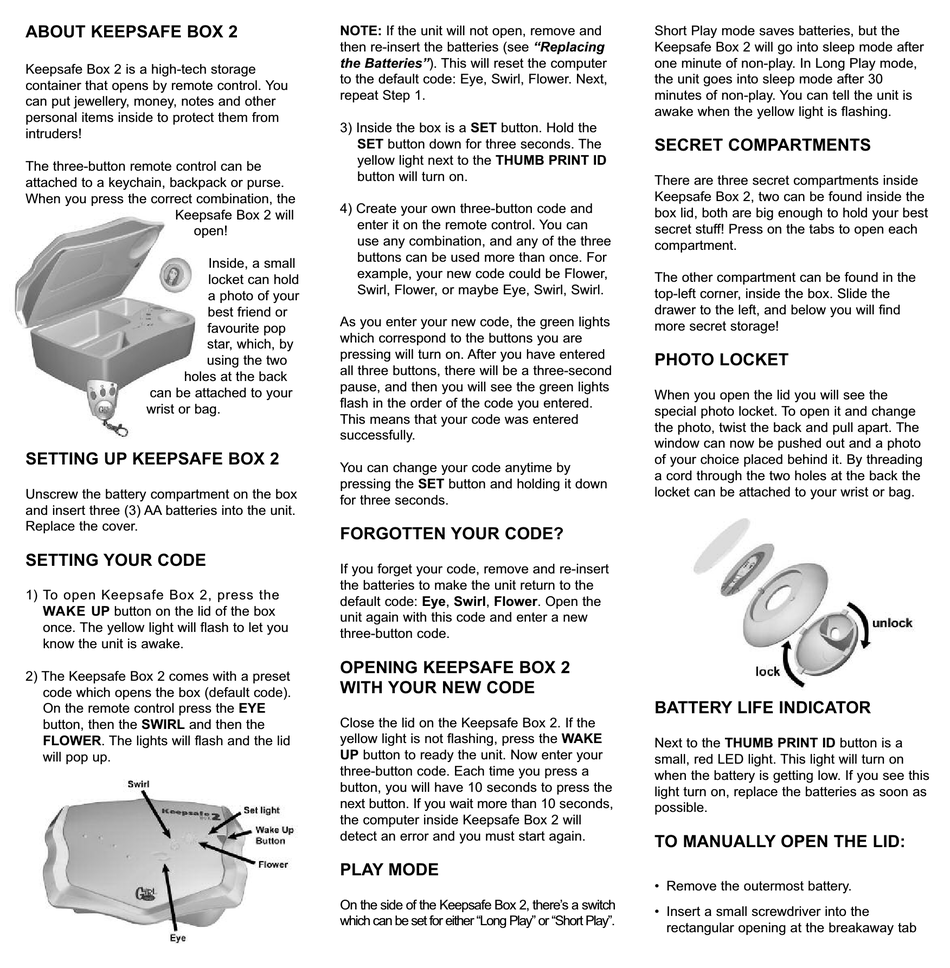 GIRL TECH KEEPSAFE BOX 2 INSTRUCTION MANUAL Pdf Download ManualsLib
