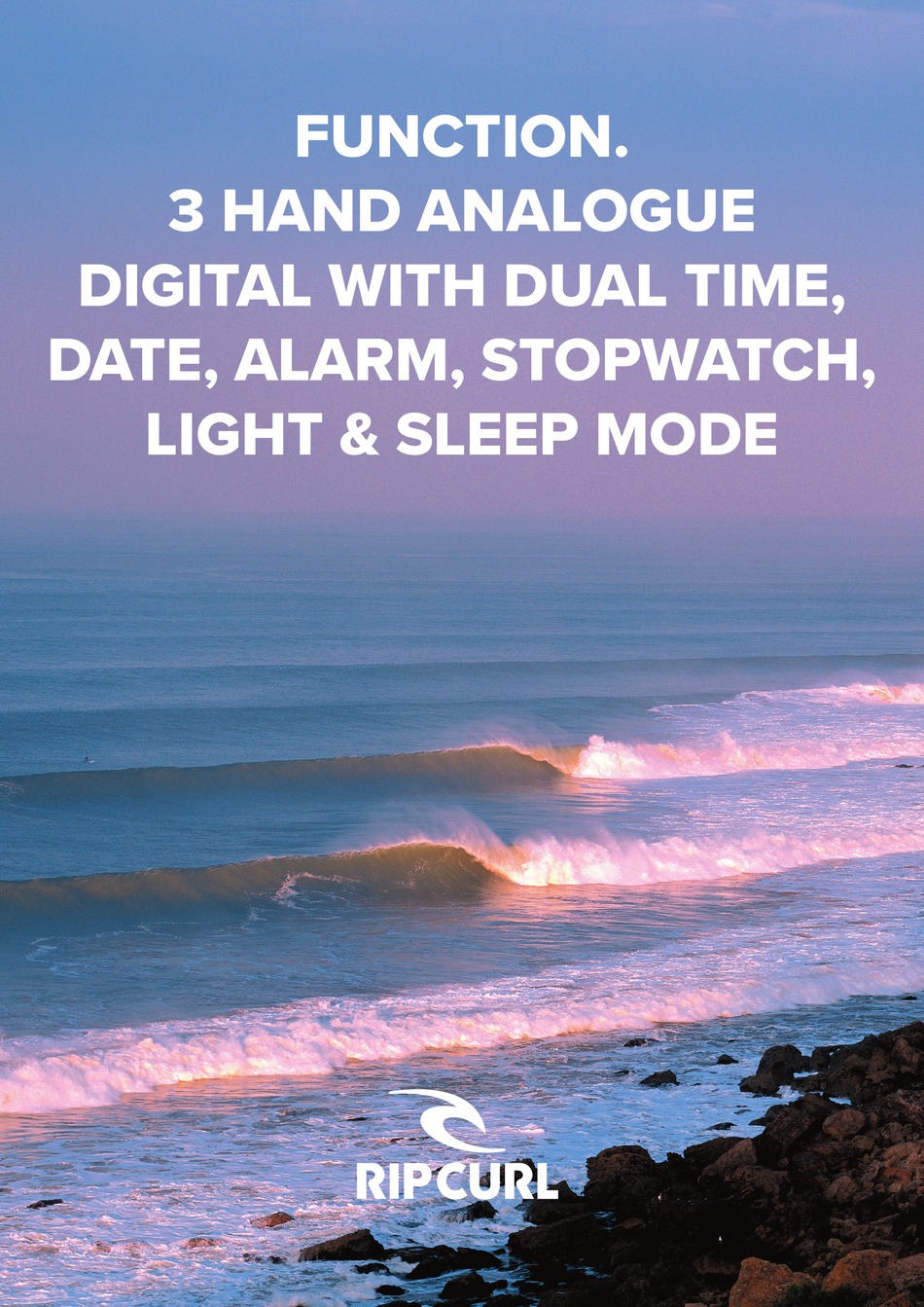 RIP CURL FUNCTION.3 HAND ANALOGUE DIGITAL WITH DUAL TIME, DATE, ALARM