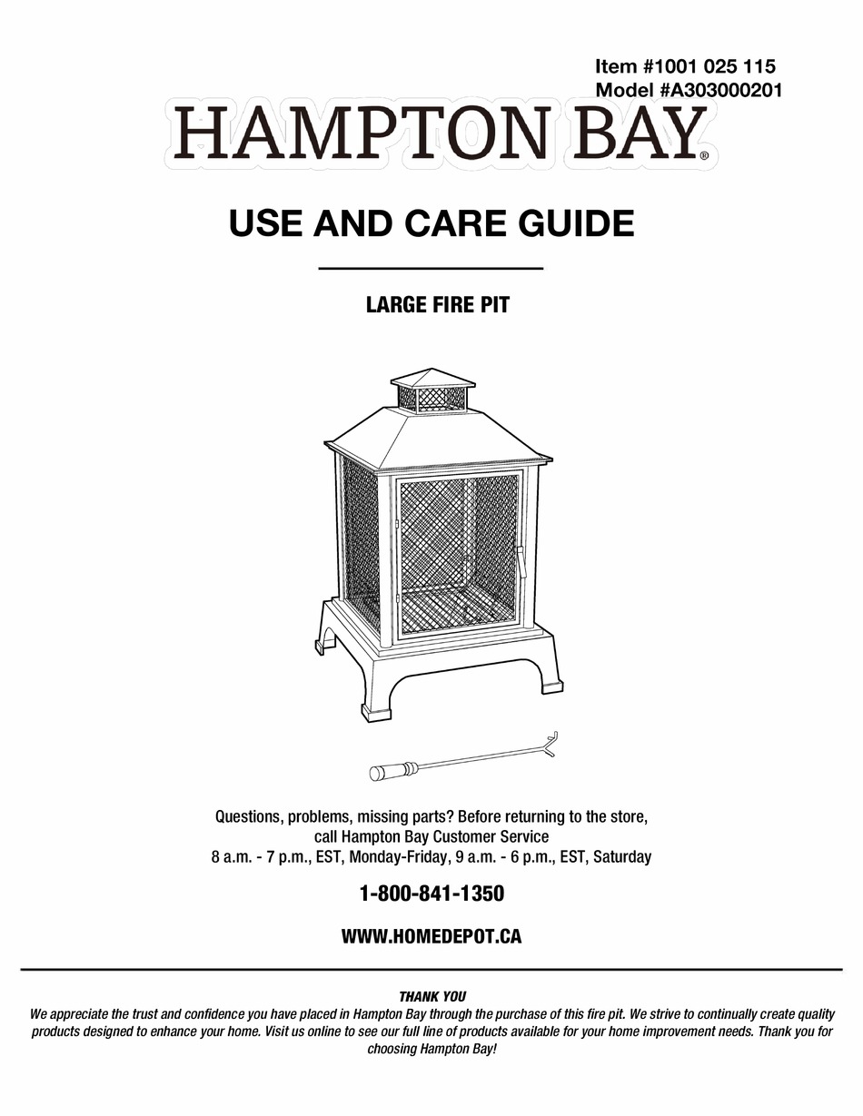 HAMPTON BAY A303000201 USE AND CARE MANUAL Pdf Download ManualsLib