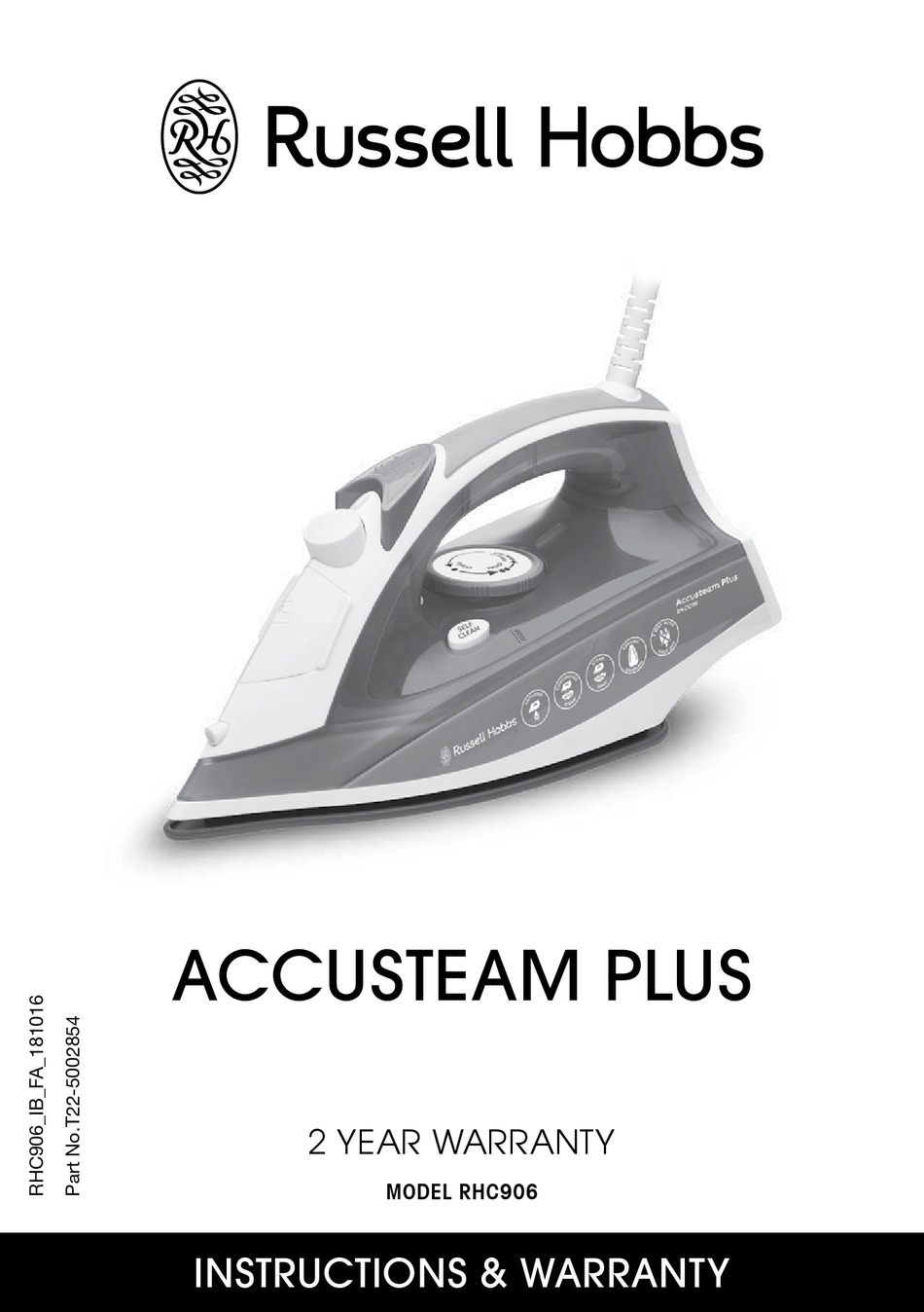 RUSSELL HOBBS ACCUSTEAM PLUS RHC906 INSTRUCTIONS AND WARRANTY Pdf
