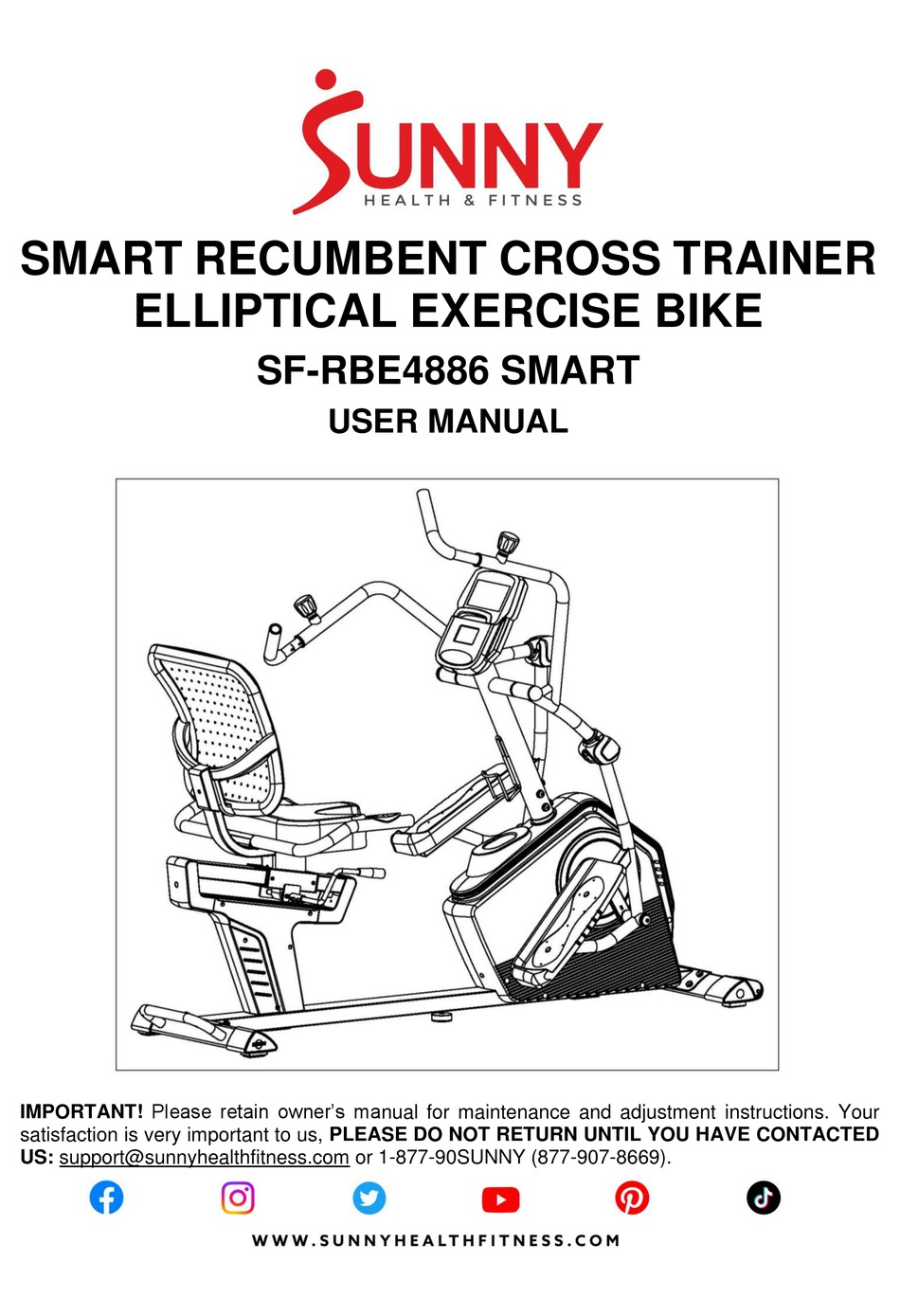 SUNNY HEALTH & FITNESS SFRBE4886 SMART USER MANUAL Pdf Download