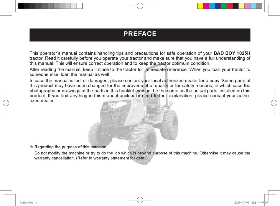 BAD BOY 1025H OPERATOR'S MANUAL Pdf Download | ManualsLib