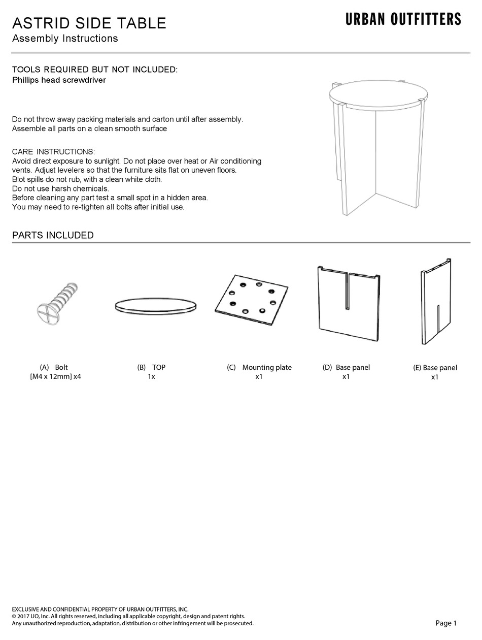 URBAN OUTFITTERS ASTRID 82877002 ASSEMBLY INSTRUCTIONS Pdf Download