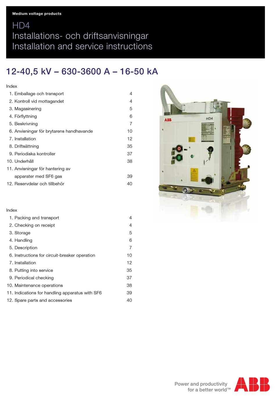 ABB HD4 INSTALLATION AND SERVICE INSTRUCTIONS MANUAL Pdf Download