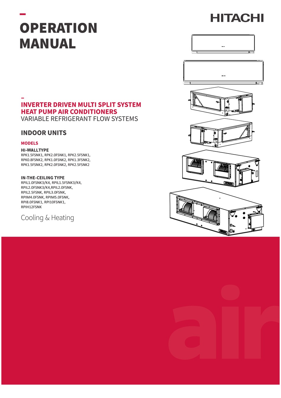 HITACHI RPK1.5FSNK1 OPERATION MANUAL Pdf Download | ManualsLib