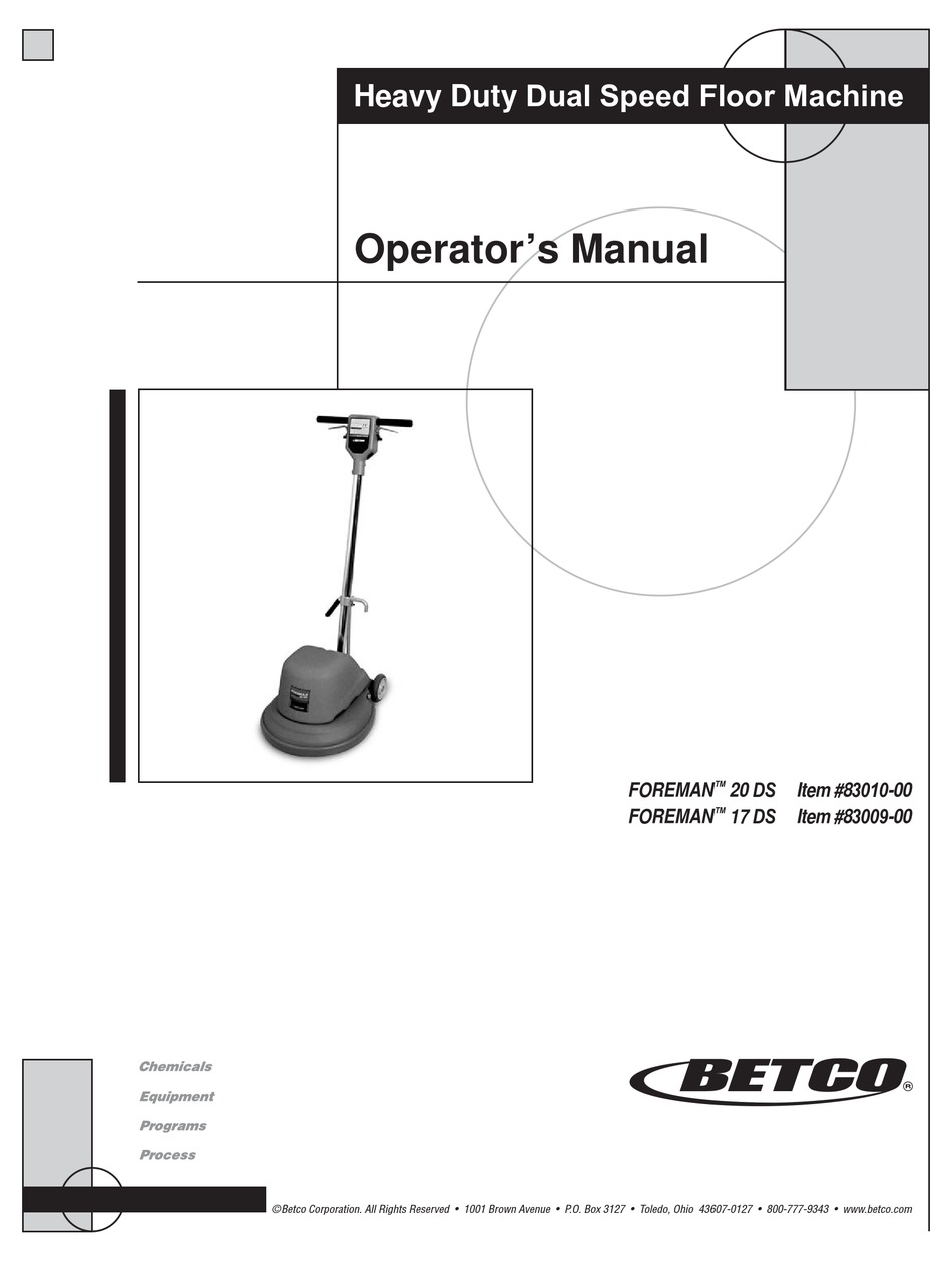 BETCO FOREMAN 20 DS OPERATOR'S MANUAL Pdf Download | ManualsLib