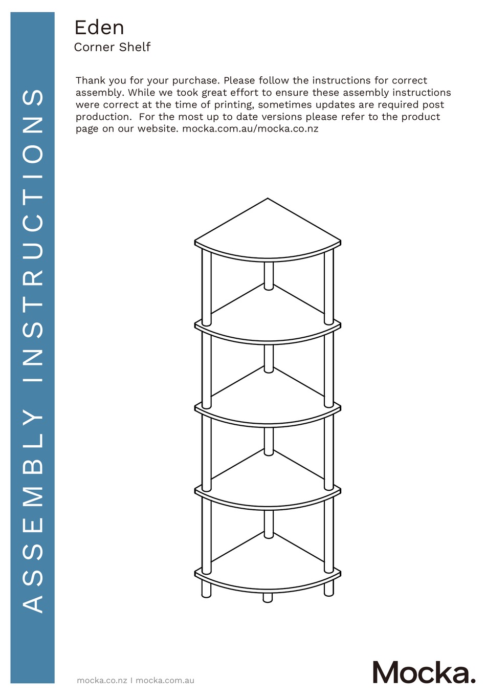 MOCKA EDEN CORNER SHELF ASSEMBLY INSTRUCTIONS MANUAL Pdf Download