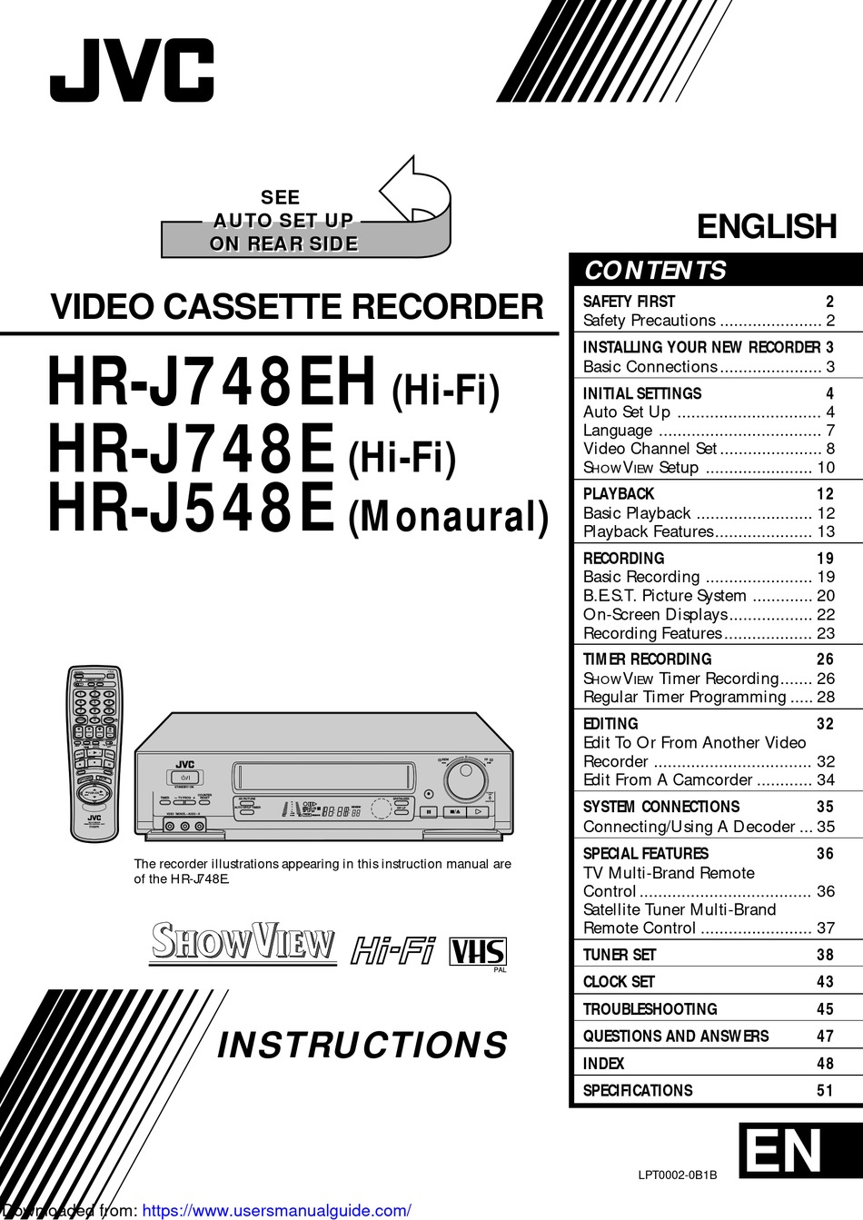 JVC HRJ748EH INSTRUCTIONS MANUAL Pdf Download ManualsLib