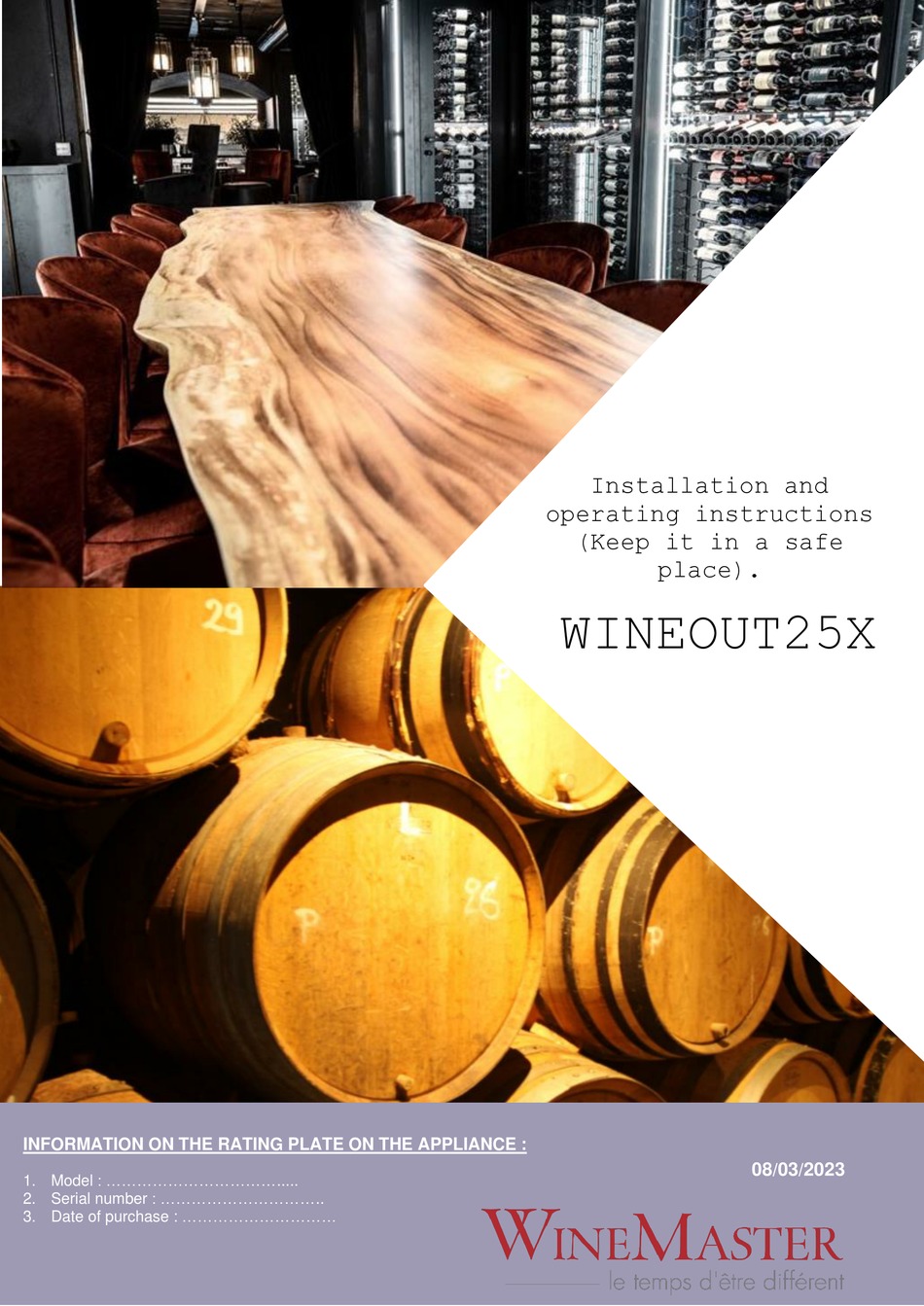 WINEMASTER WINEOUT25X INSTALLATION AND OPERATING INSTRUCTIONS MANUAL