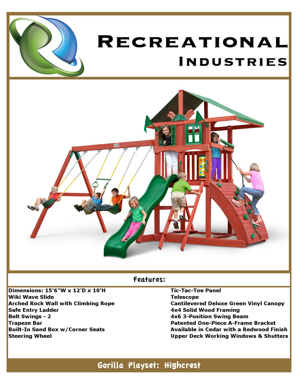 GORILLA PLAYSETS HIGHCREST ASSEMBLY INSTRUCTIONS Pdf Download ManualsLib