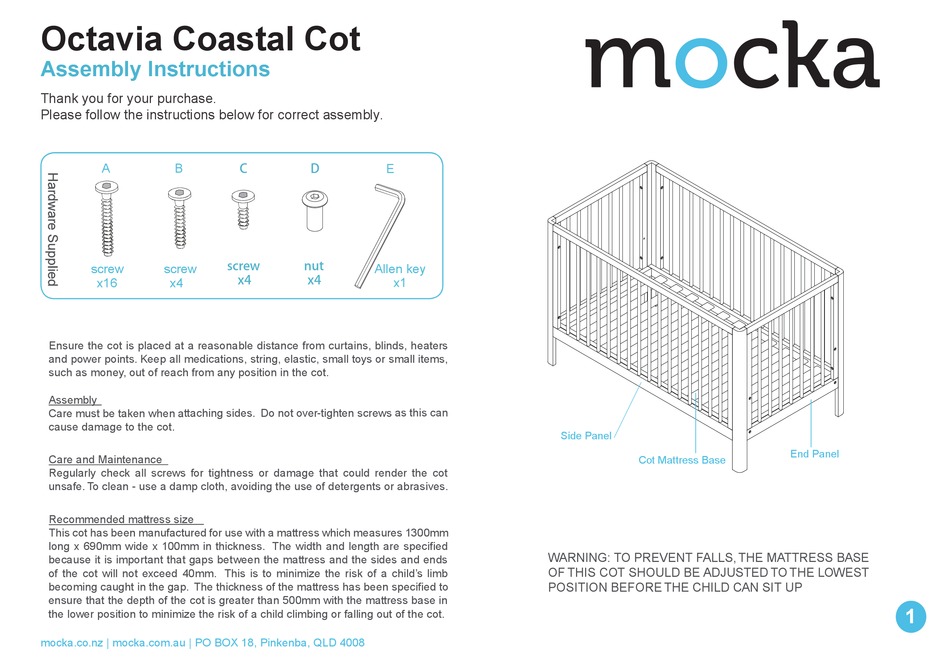MOCKA OCTAVIA COASTAL COT ASSEMBLY INSTRUCTIONS Pdf Download ManualsLib
