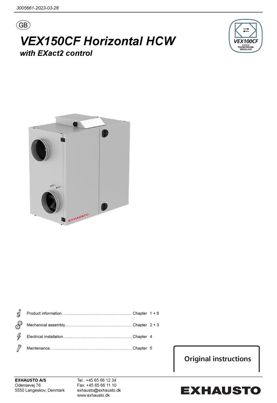 EXHAUSTO VEX150CF HORIZONTAL HCW INSTRUCTIONS MANUAL Pdf Download