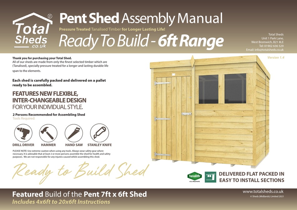 TOTAL SHEDS PENT SHED 7FT X 6FT ASSEMBLY MANUAL Pdf Download ManualsLib