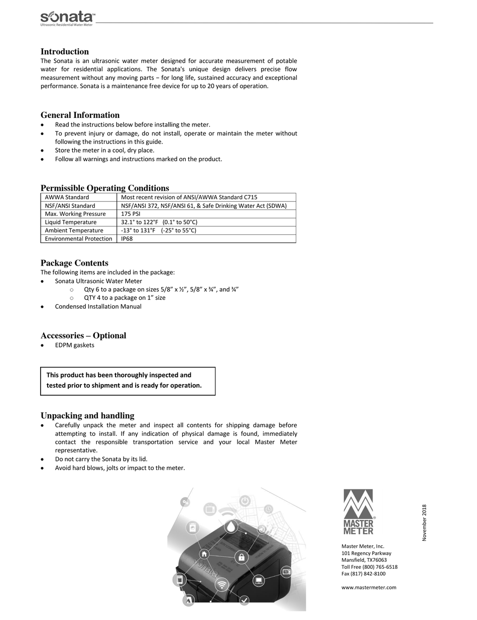 SONATA ULTRASONIC WATER METER MANUAL Pdf Download ManualsLib
