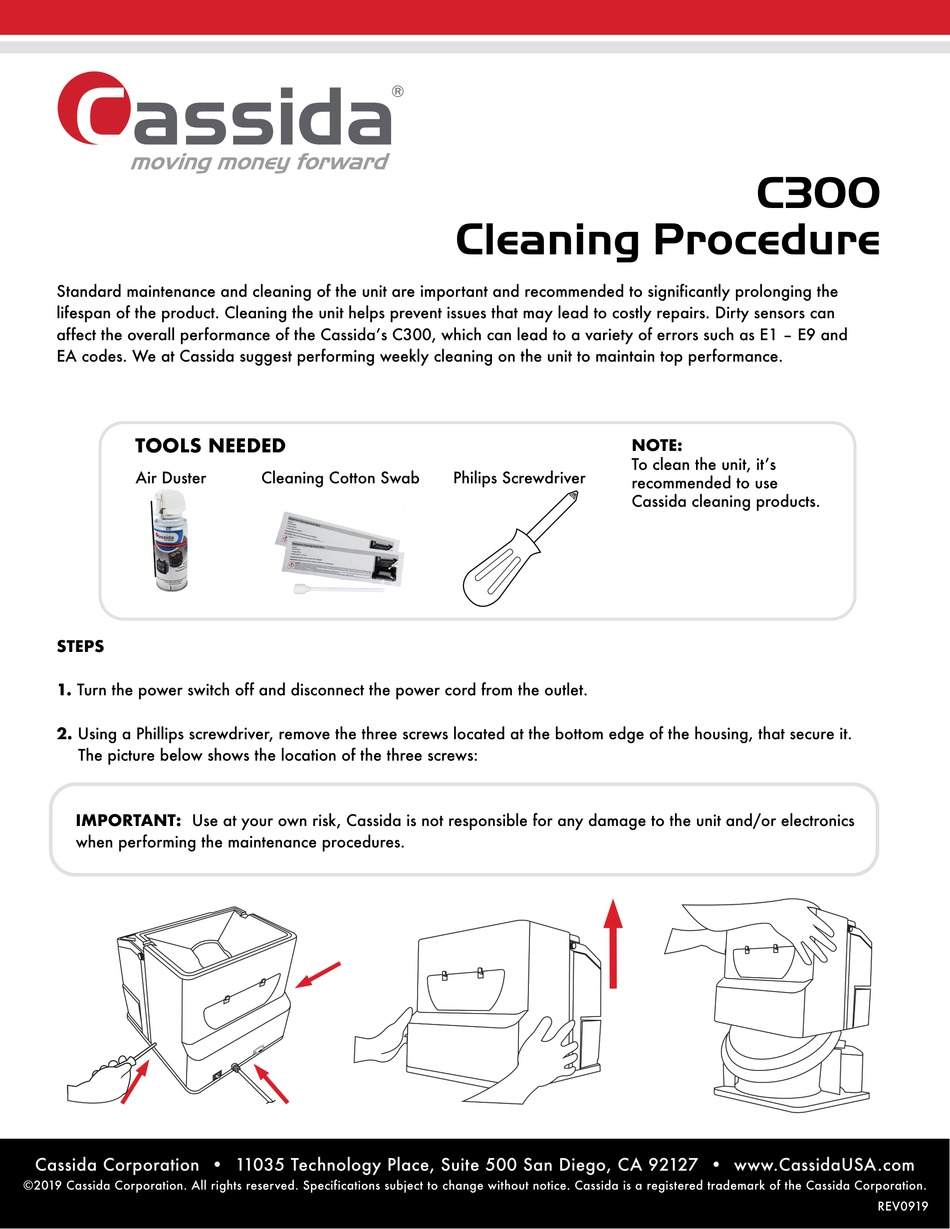 CASSIDA C300 CLEANING PROCEDURE Pdf Download ManualsLib