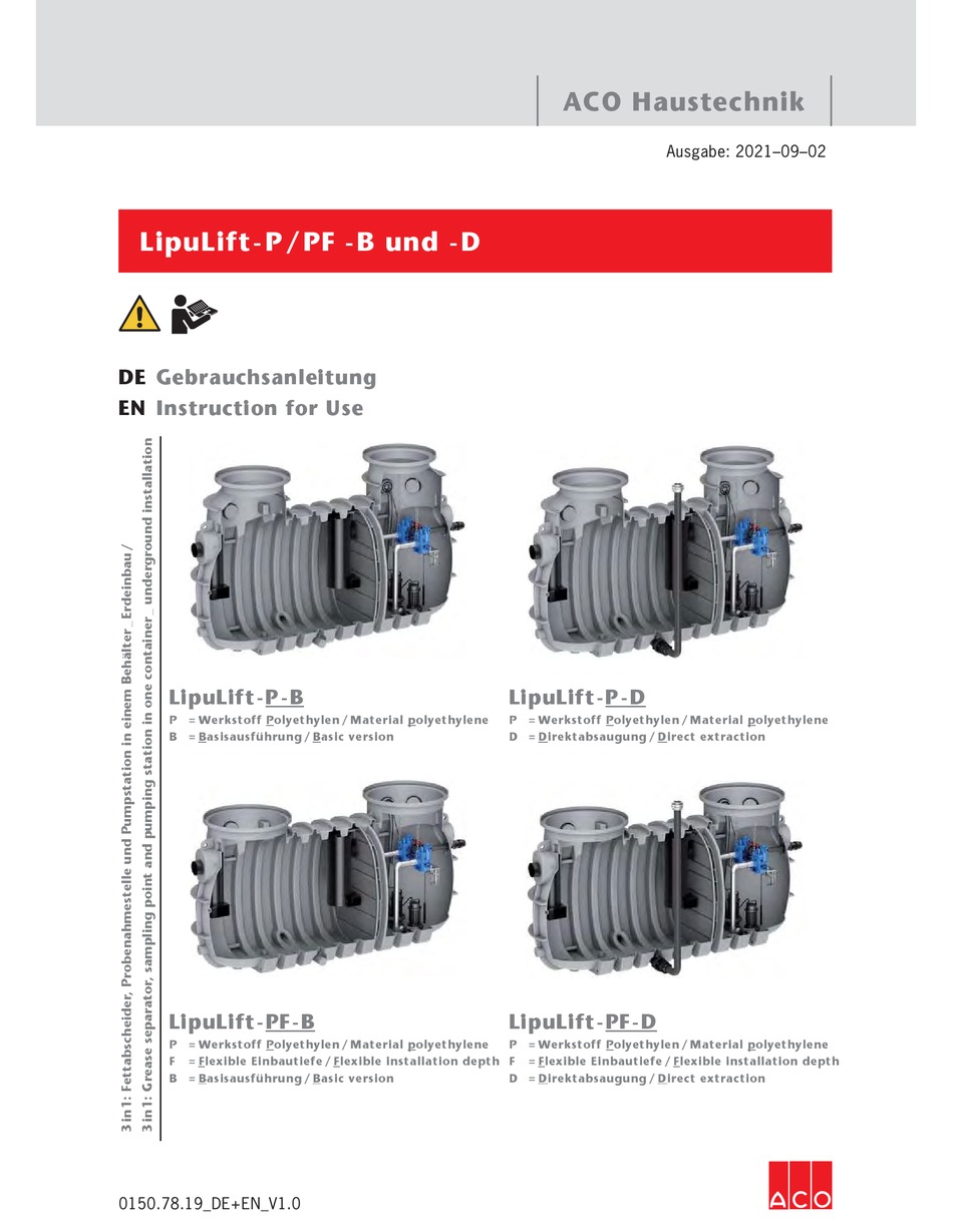 ACO HAUSTECHNIK LIPULIFT-P-B INSTRUCTIONS FOR USE MANUAL Pdf Download ...