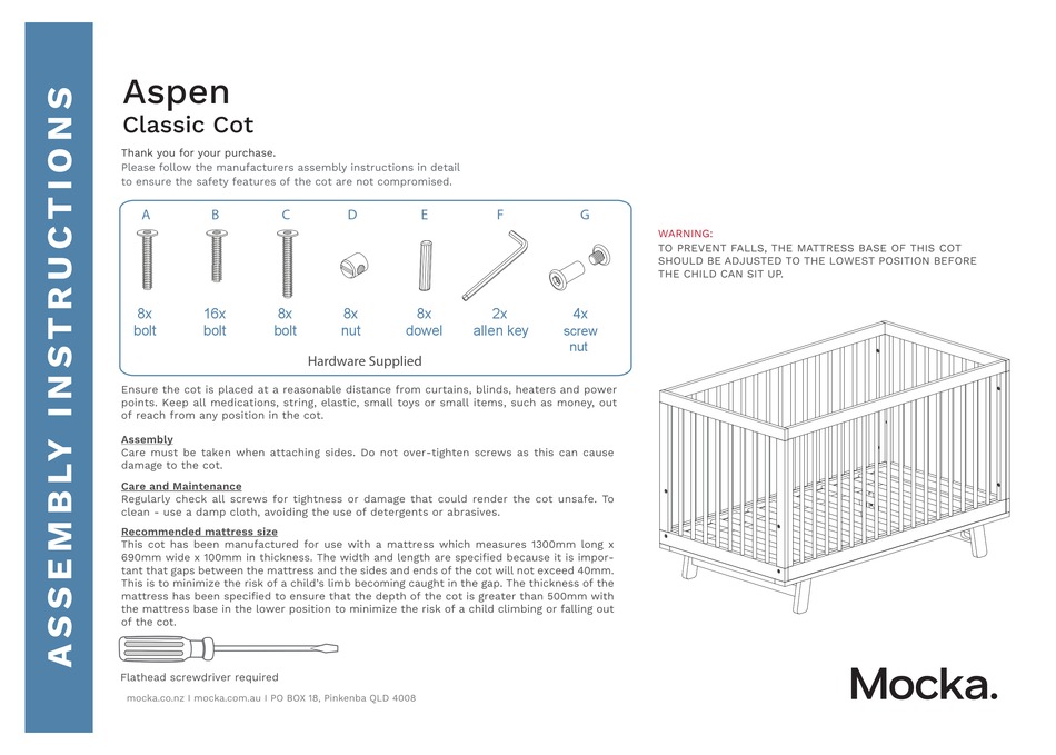 MOCKA ASPEN CLASSIC COT ASSEMBLY INSTRUCTIONS Pdf Download ManualsLib
