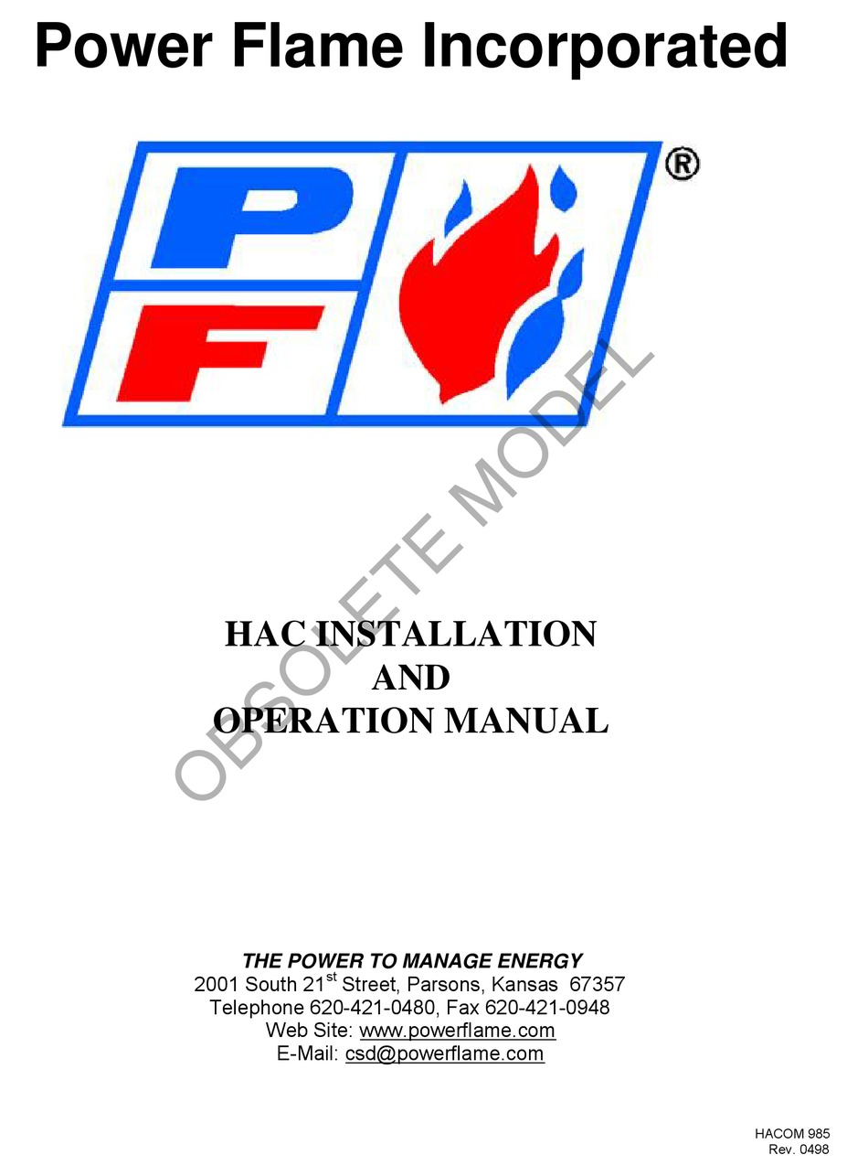 POWER FLAME HAC3GO2 INSTALLATION AND OPERATION MANUAL Pdf Download