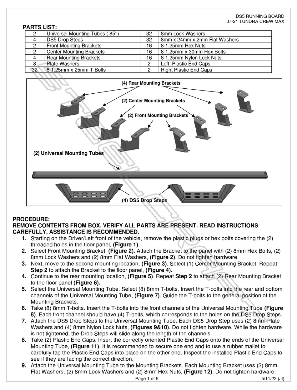 STEELCRAFT DS5 RUNNING BOARD INSTALLATION INSTRUCTIONS Pdf Download ...