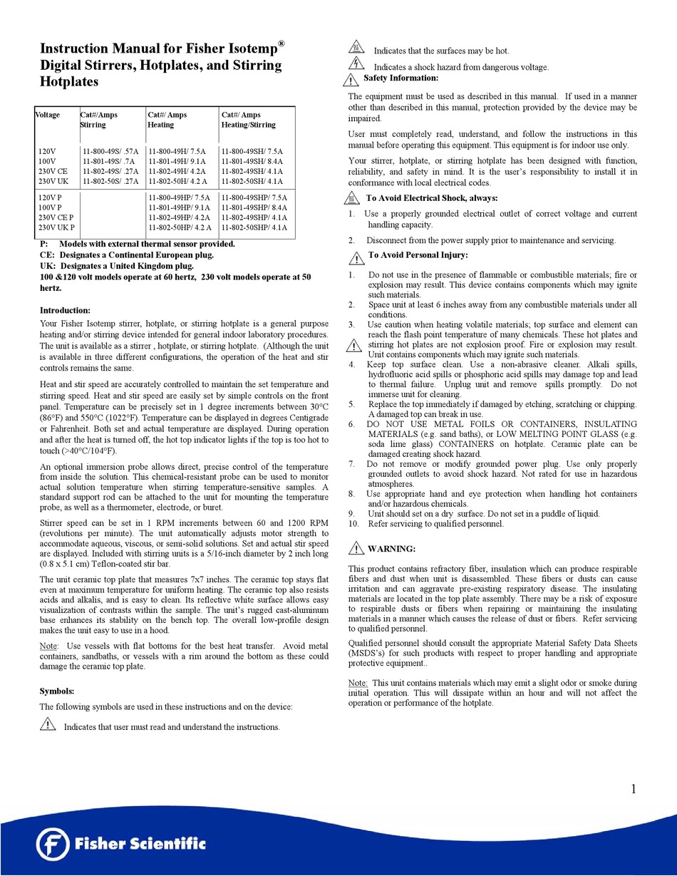 FISHER SCIENTIFIC ISOTEMP 1180049S/.57A INSTRUCTION MANUAL Pdf